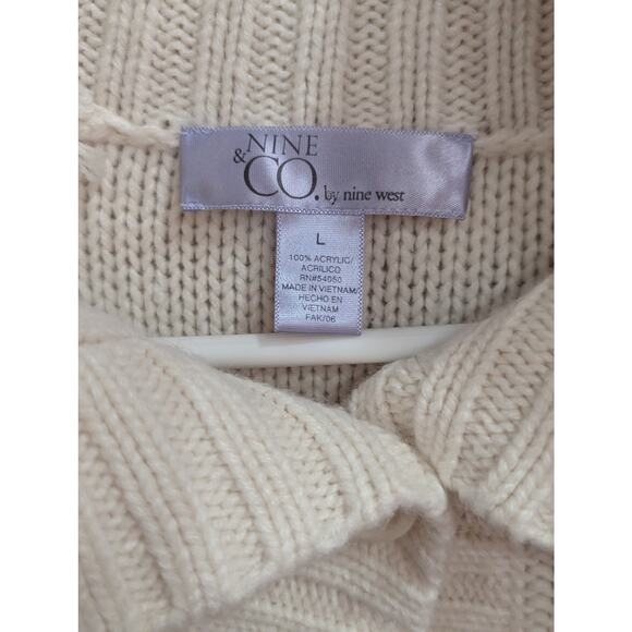 Gorgeous chunky cream colored fisherman's style sweater by Nine & Co size L - Picture 2 of 8